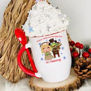 A personalised Muppet Christmas carol mug, perfect for Christmas Eve hot chocolate sets. A fab Christmas movie watching mug featuring a classic Christmas movie.